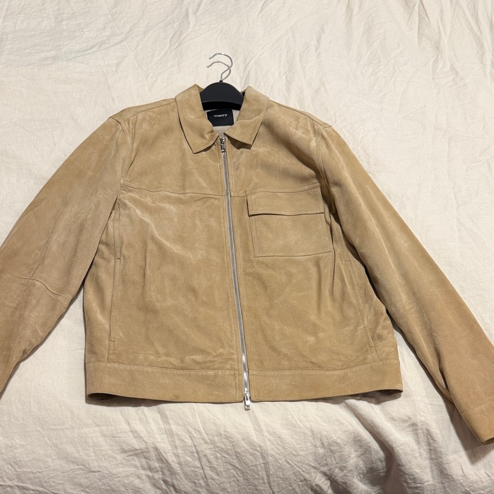 Theory Men's Suede Zip Jacket in Light Tan